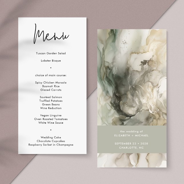 Modern Abstract Painterly Sage Green Wedding Menu (Creator Uploaded)
