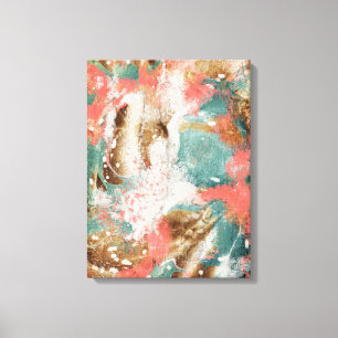 Modern Abstract Painting Coral Teal Gold White Can Canvas Print
