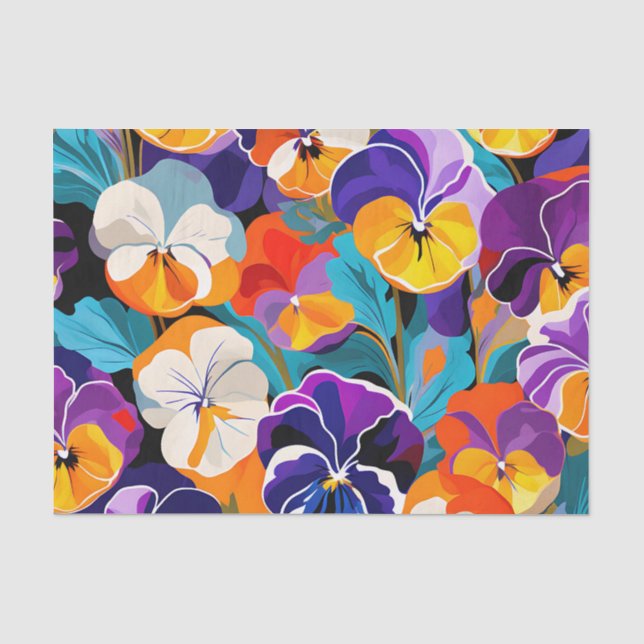 Modern Abstract Pansies Flowers Tissue Paper (Front)