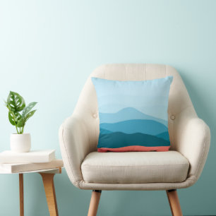 Modern Abstract Pastel Blue Pink Mountains Cushion