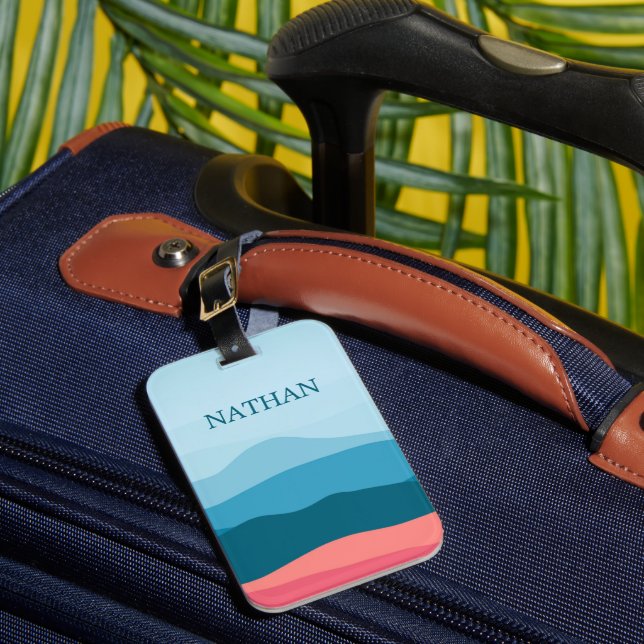 Modern Abstract Pastel Blue Pink Mountains Luggage Tag (Front Insitu 1)