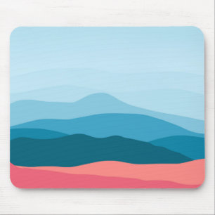Modern Abstract Pastel Blue Pink Mountains Mouse Pad