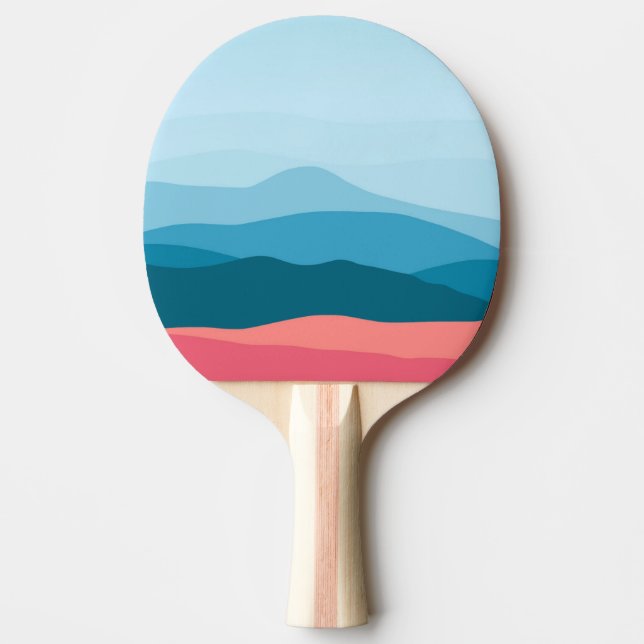 Modern Abstract Pastel Blue Pink Mountains Ping Pong Paddle (Front)