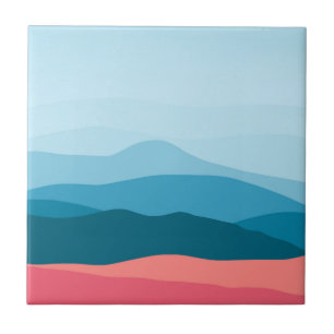Modern Abstract Pastel Blue Pink Mountains Tile