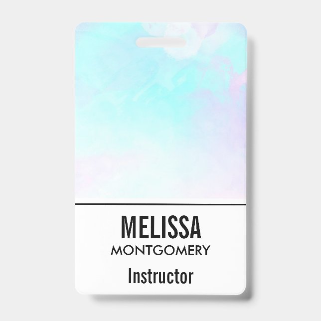 Modern Abstract Pastel Blue & Purple Watercolor ID Badge (Front)