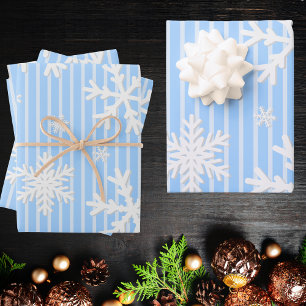Modern Abstract Pastel Blue Snowflake Pattern  Wrapping Paper Sheet