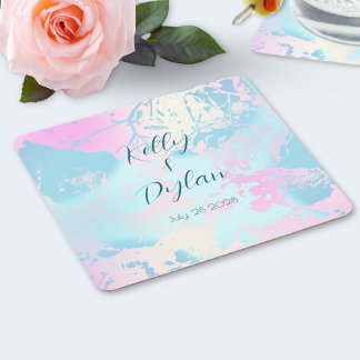 Modern Abstract Pastel Wedding Paper Coaster