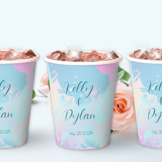 Modern Abstract Pastel Wedding Paper Cups