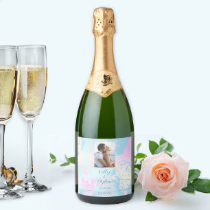 Modern Abstract Pastel Wedding Sparkling Wine Label
