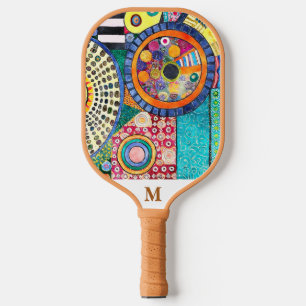 Modern Abstract Patchwork Pattern Monogram  Pickleball Paddle