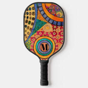 Modern Abstract Patchwork Pattern Monogram Pickleball Paddle