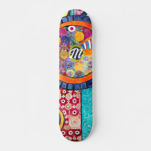 Modern Abstract Patchwork Pattern Monogram Skateboard