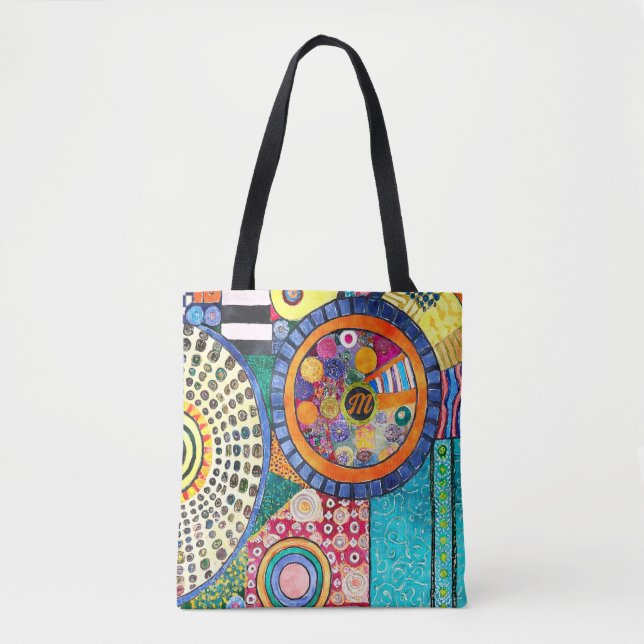 Modern Abstract Patchwork Pattern Monogram  Tote Bag (Front)