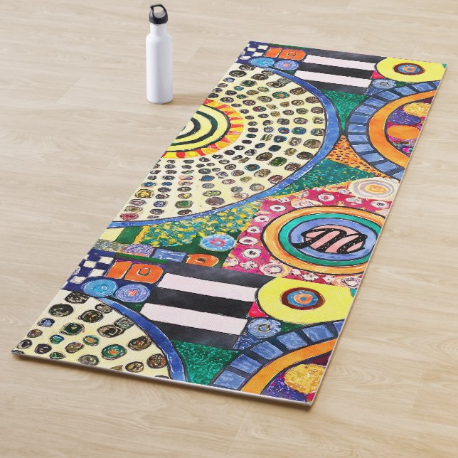 Modern Abstract Patchwork Pattern Monogram  Yoga Mat (In Situ)