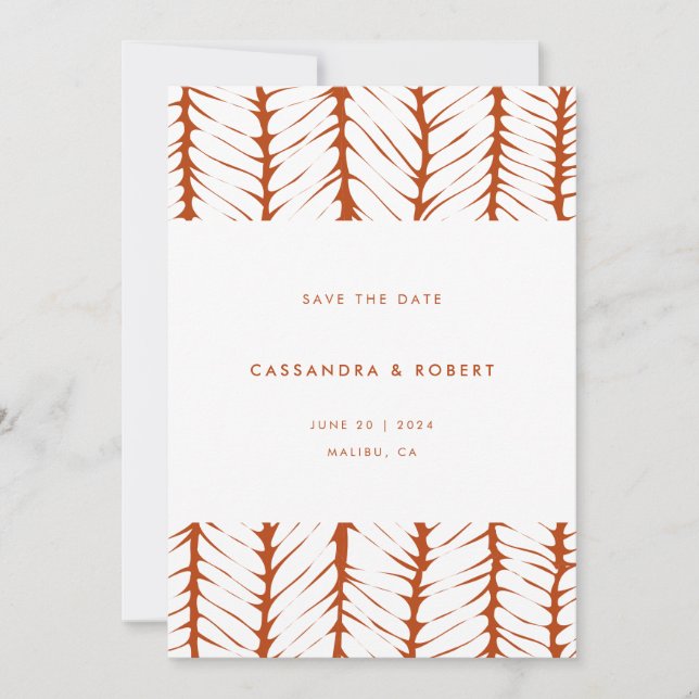 Modern Abstract Pattern Graphic Rust Terracotta Save The Date (Front)