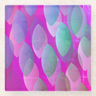 Modern Abstract Pattern Magenta Purple Pink Teal Glass Coaster
