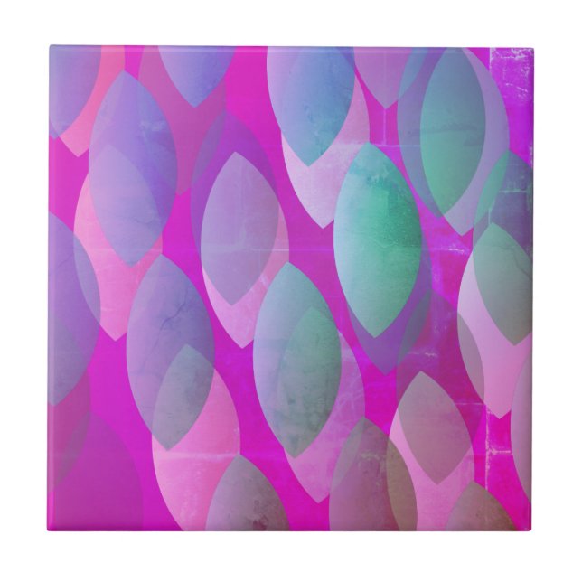 Modern Abstract Pattern | Magenta Purple Pink Teal Tile (Front)