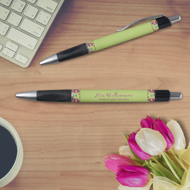 Modern Abstract Pattern Teacher’s Pen (Bright Modern Polka Dot Teacher's Pen. Say thank you with this personalised gift.)