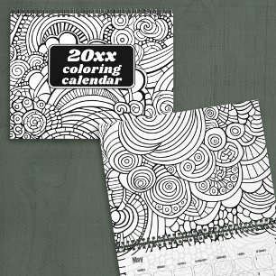 Modern Abstract Patterns - Black White Colouring Calendar