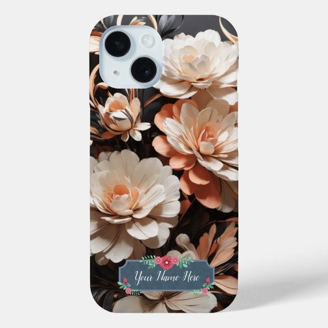 Modern Abstract Peach Flowers on Black Background Case-Mate iPhone Case (Back)