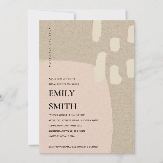 MODERN ABSTRACT PEACH PINK BRIDAL SHOWER INVITE (Front)