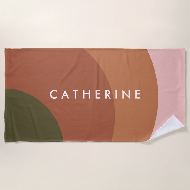 Modern Abstract Personalised Name Terracotta Beach Towel (Front)