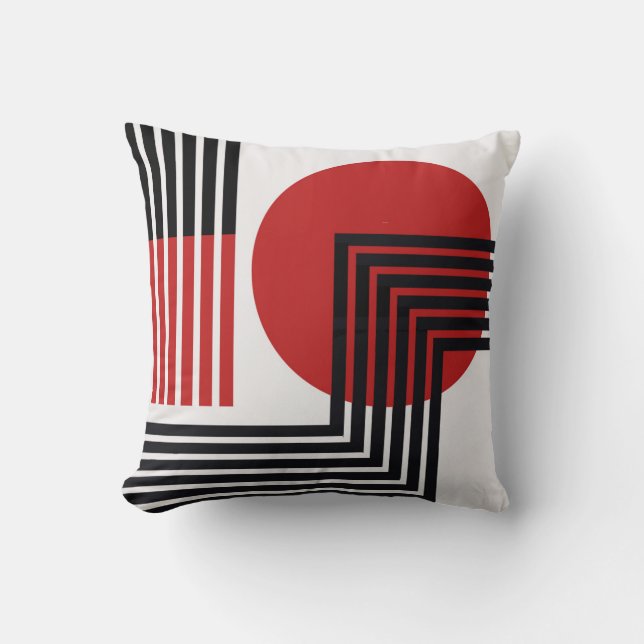 Modern abstract pillow black, red, white (Front)