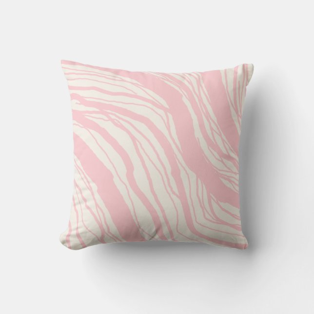 Modern Abstract Pink Beige Stripes Cushion (Front)