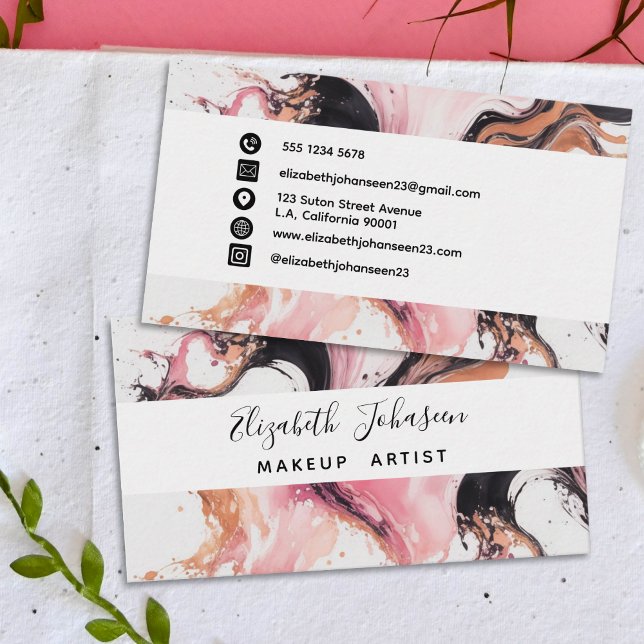 Modern Abstract Pink Black Beige Watercolor Unique Business Card (Creator Uploaded)