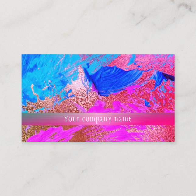 Modern abstract pink blue metallic business card (Front)
