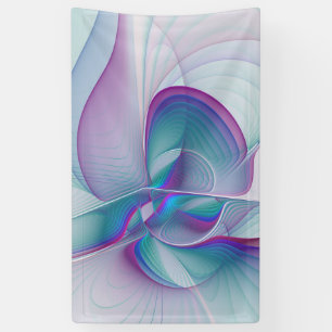 Modern Abstract Pink Blue Turquoise Fractal Art Banner