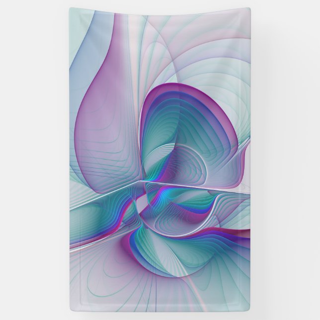 Modern Abstract Pink Blue Turquoise Fractal Art Banner (Vertical)