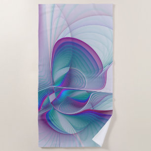Modern Abstract Pink Blue Turquoise Fractal Art Beach Towel