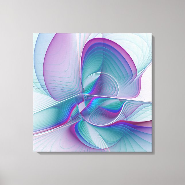 Modern Abstract Pink Blue Turquoise Fractal Art Canvas Print (Front)
