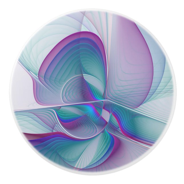 Modern Abstract Pink Blue Turquoise Fractal Art Ceramic Knob (Front)