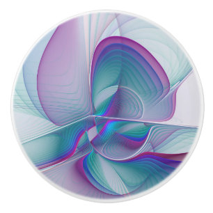 Modern Abstract Pink Blue Turquoise Fractal Art Ceramic Knob
