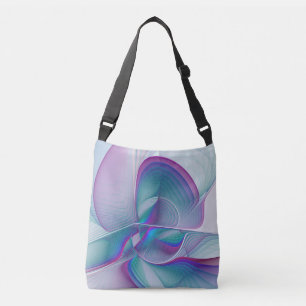 Modern Abstract Pink Blue Turquoise Fractal Art Crossbody Bag