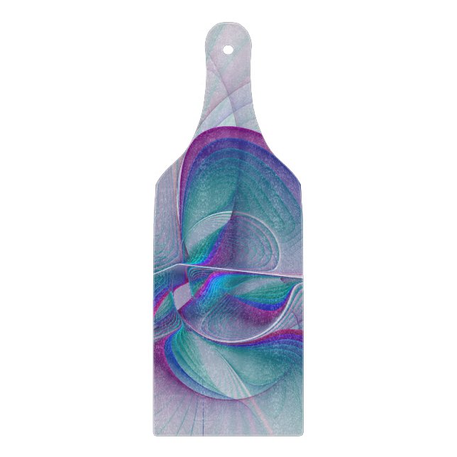 Modern Abstract Pink Blue Turquoise Fractal Art Cutting Board (Front)
