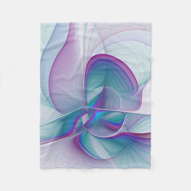 Modern Abstract Pink Blue Turquoise Fractal Art Fleece Blanket (Front)