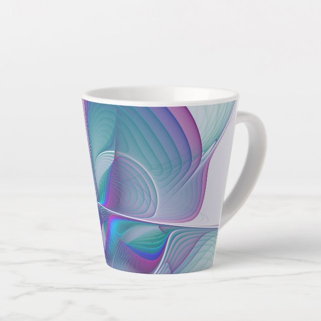 Modern Abstract Pink Blue Turquoise Fractal Art Latte Mug (Right Angle)