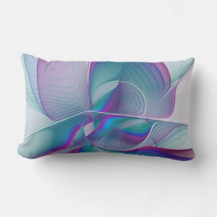 Modern Abstract Pink Blue Turquoise Fractal Art Lumbar Cushion