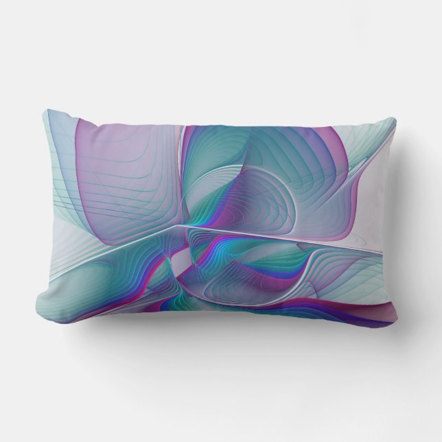 Modern Abstract Pink Blue Turquoise Fractal Art Lumbar Cushion (Front)