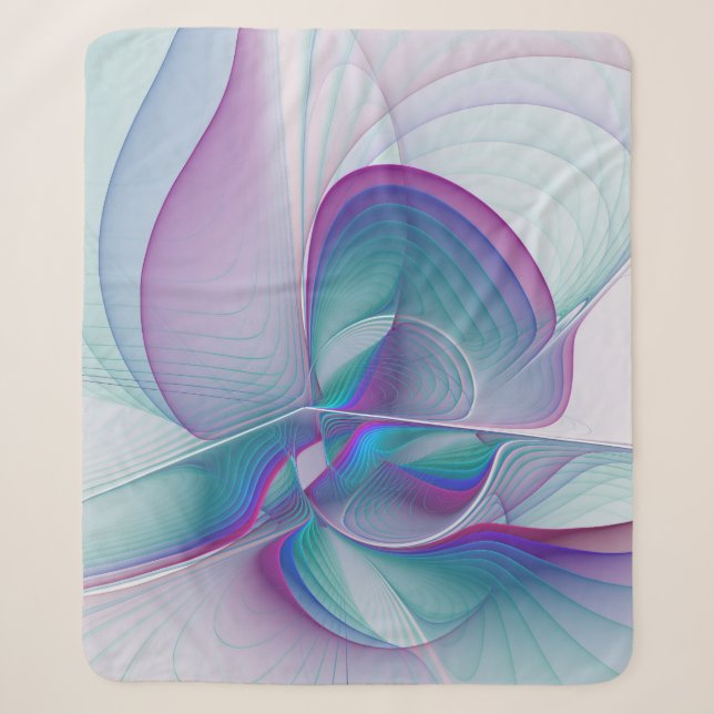 Modern Abstract Pink Blue Turquoise Fractal Art Sherpa Blanket (Front)
