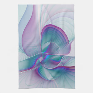 Modern Abstract Pink Blue Turquoise Fractal Art Tea Towel