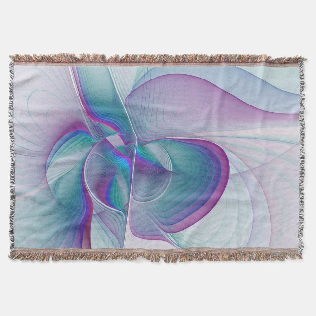 Modern Abstract Pink Blue Turquoise Fractal Art Throw Blanket (Front)