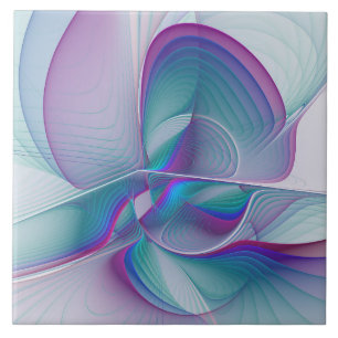 Modern Abstract Pink Blue Turquoise Fractal Art Tile