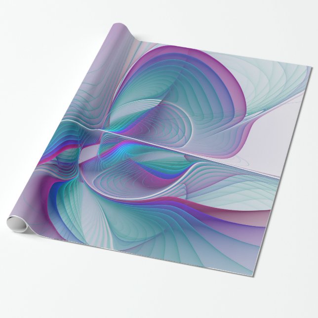 Modern Abstract Pink Blue Turquoise Fractal Art Wrapping Paper (Unrolled)