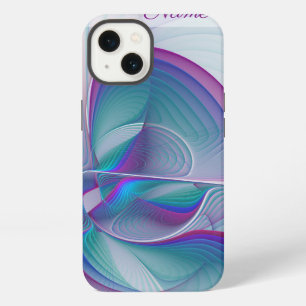 Modern Abstract Pink Blue Turquoise Fractal Name iPhone 13 Case