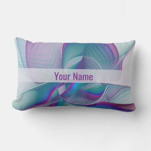 Modern Abstract Pink Blue Turquoise Fractal Name Lumbar Cushion