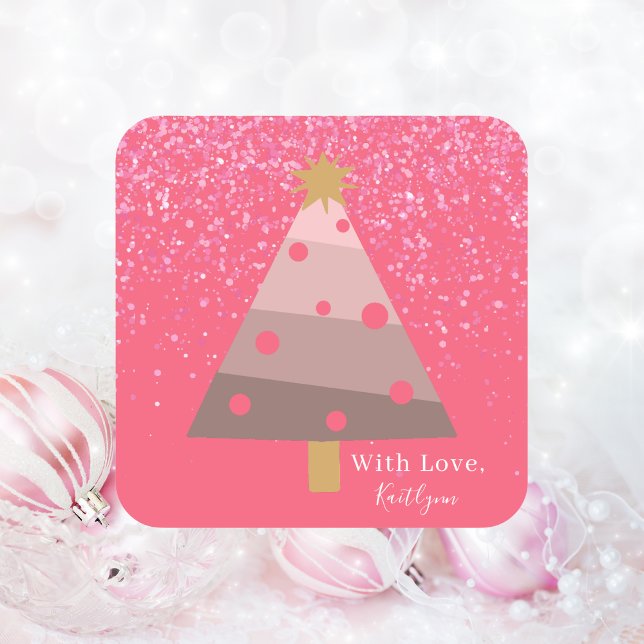 Modern Abstract Pink Christmas Tree Square Sticker (Creator Uploaded)